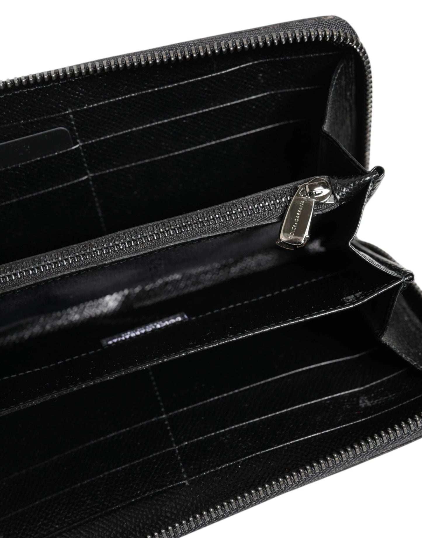 Dolce & Gabbana Black Gray Leopard Leather Zip Around Continental Wallet