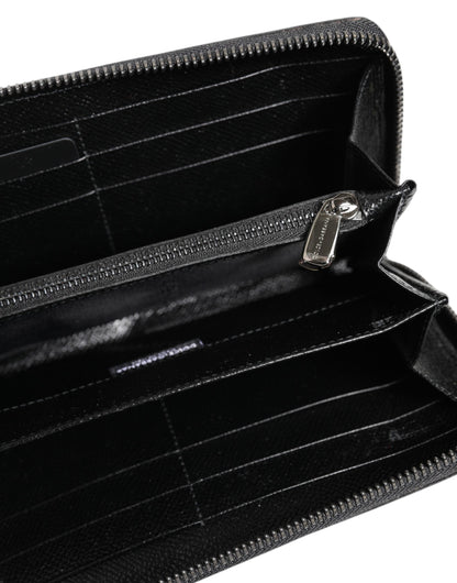 Dolce & Gabbana Black Gray Leopard Leather Zip Around Continental Wallet