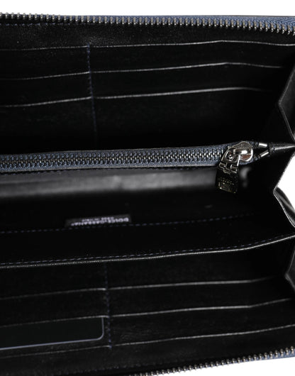 Dolce & Gabbana Black Blue Exotic Leather Men Continental Clutch Wallet