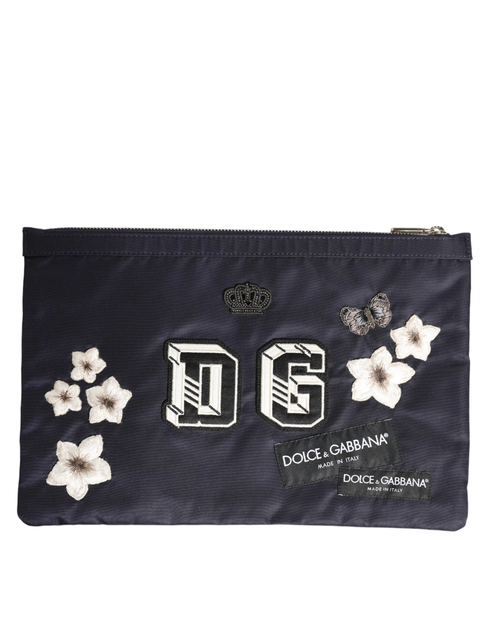 Dolce & Gabbana Blue DG Logo Patch Embellished Pouch Clutch Men Borse Bag by Dolce & Gabbana