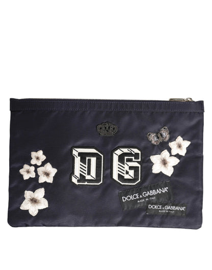 Dolce & Gabbana Blue DG Logo Patch Embellished Pouch Clutch Men Borse Bag by Dolce & Gabbana