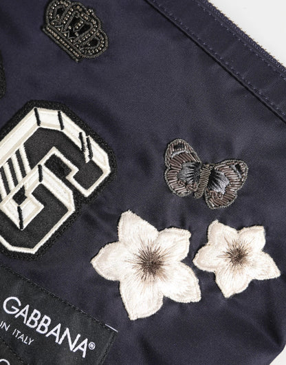 Dolce & Gabbana Blue DG Logo Patch Embellished Pouch Clutch Men Borse Bag by Dolce & Gabbana