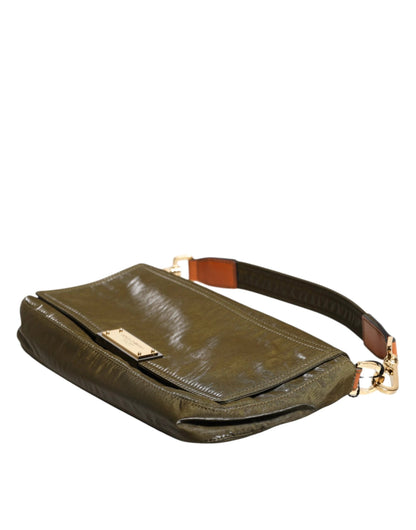 Dolce & Gabbana Dark Green Nylon Logo Plaque Shoulder Strap Borse Bag by Dolce & Gabbana
