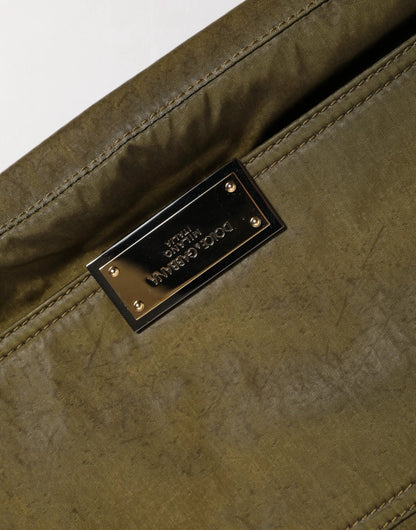Dolce & Gabbana Dark Green Nylon Logo Plaque Shoulder Strap Borse Bag by Dolce & Gabbana