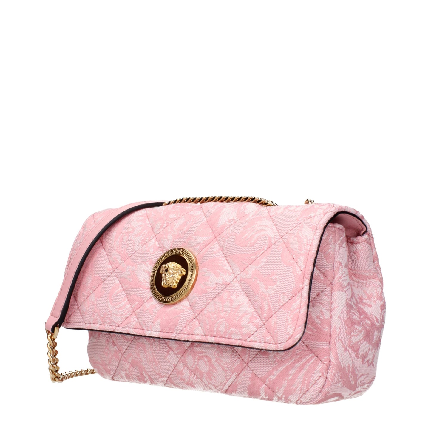 Versace – Sac Épaule en Tissu Rose | Détail Frontal Iconique | Femme Luxe