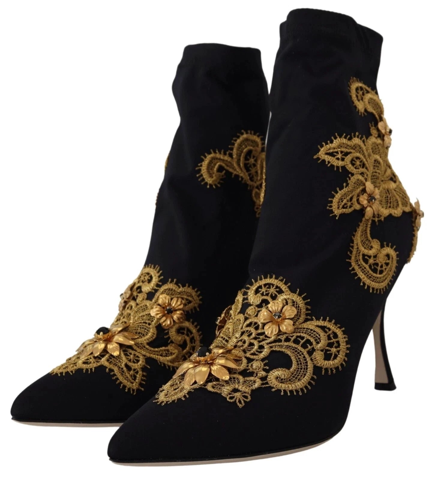 Dolce & Gabbana Black Gold Embroidery Crystal Boots Shoes by Dolce & Gabbana