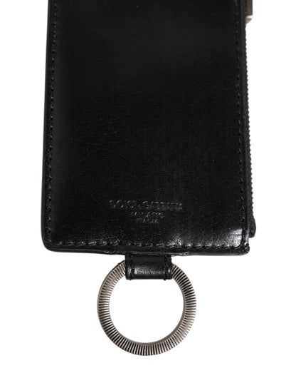 Dolce & Gabbana Black Leather Logo Embossed Lanyard Card Holde Wallet