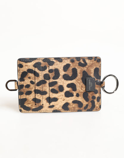Dolce & Gabbana Leopard Print Leather Embossed Lanyard Card Holder Wallet