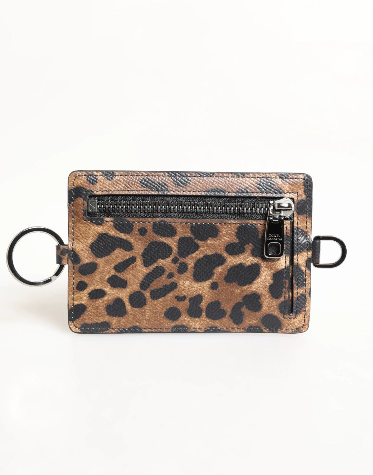Dolce & Gabbana Leopard Print Leather Embossed Lanyard Card Holder Wallet