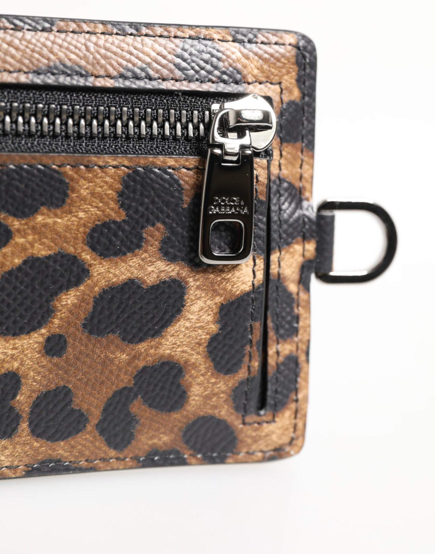 Dolce & Gabbana Leopard Print Leather Embossed Lanyard Card Holder Wallet