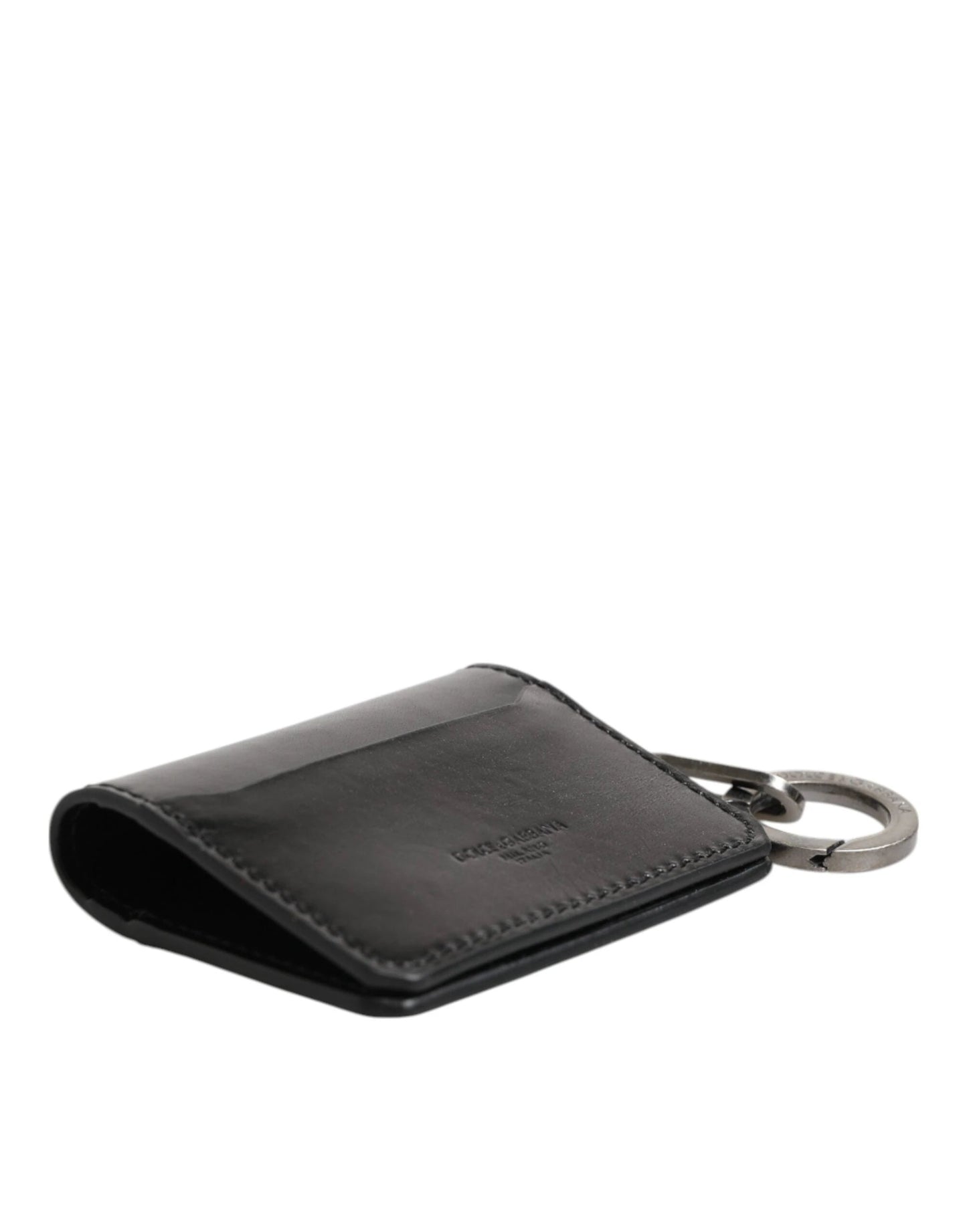 Dolce & Gabbana Wallet Black Leather Logo Embossed Key Chain Card Holder Wallet