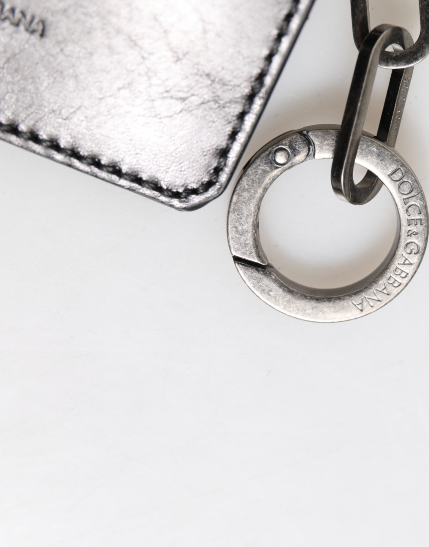 Dolce & Gabbana Wallet Black Leather Logo Embossed Key Chain Card Holder Wallet