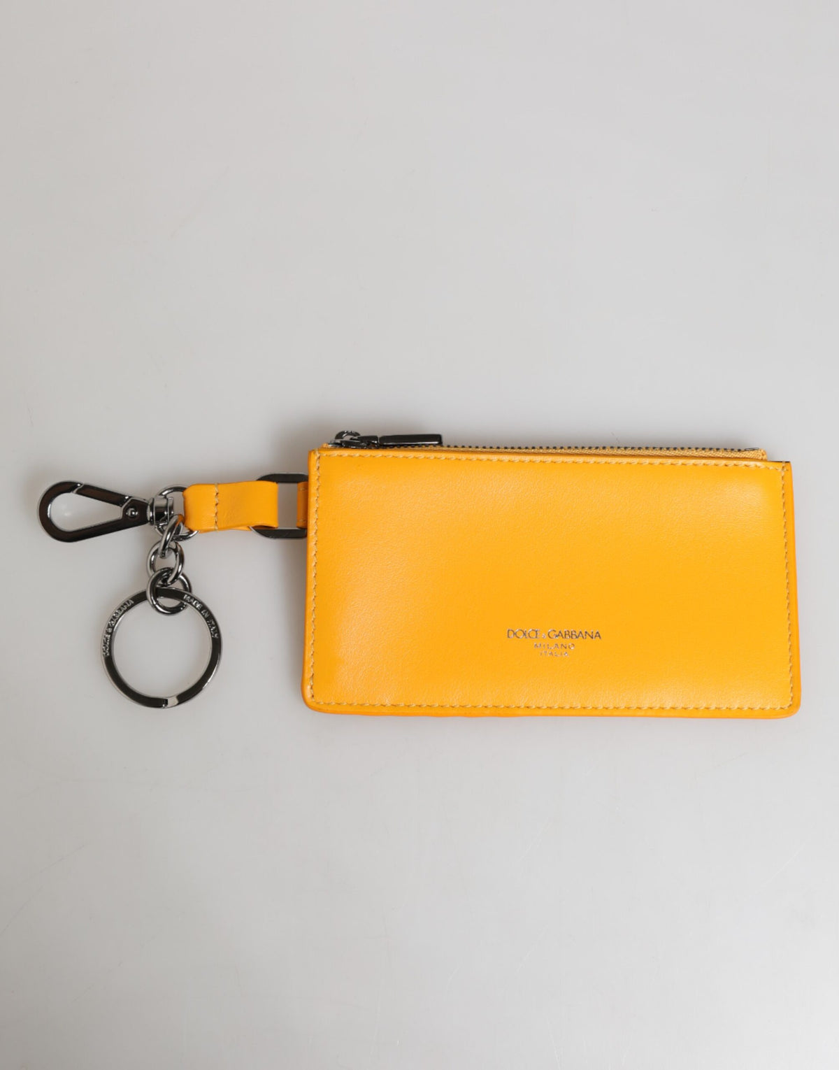 Porte-cartes Dolce & Gabbana homme en cuir de veau jaune orangé avec porte-clés – SMY11325