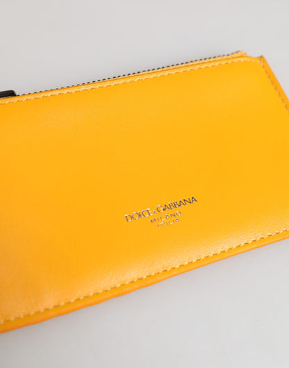 Dolce & Gabbana Yellow Orange Leather Credit Card Key Holder Clip On Wallet
