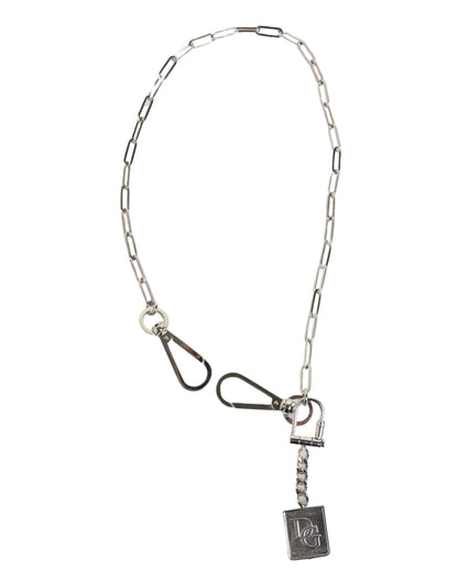 Dolce & Gabbana Silver Tone Metal Chain DG Logo Pendant Men Necklace