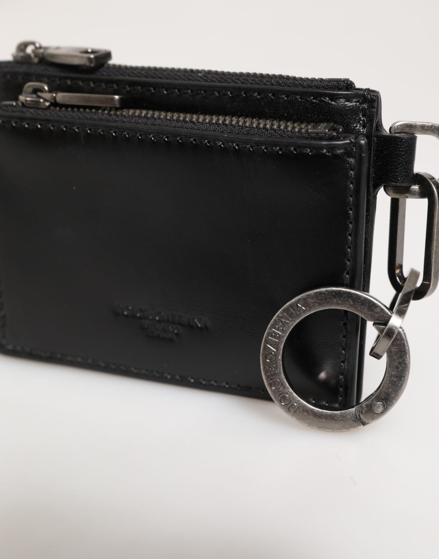 Dolce & Gabbana Black Leather Zipped Card Holder Coin Purse Keyring Wallet