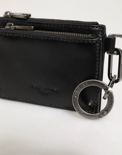 Dolce & Gabbana Black Leather Zipped Card Holder Coin Purse Keyring Wallet
