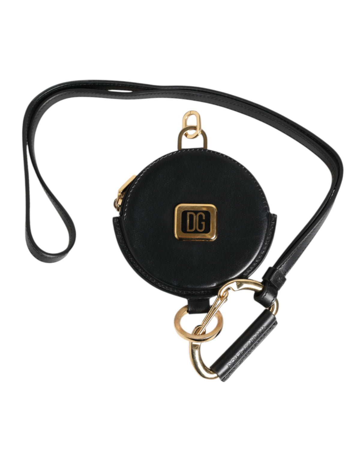 Porte-monnaie rond Dolce & Gabbana en cuir de veau noir avec cordon – SMY11036