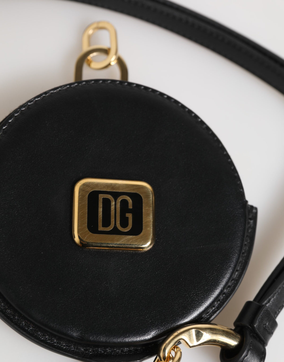 Porte-monnaie rond Dolce & Gabbana en cuir de veau noir avec cordon – SMY11036