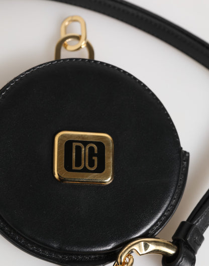 Porte-monnaie rond Dolce & Gabbana en cuir de veau noir avec cordon – SMY11036