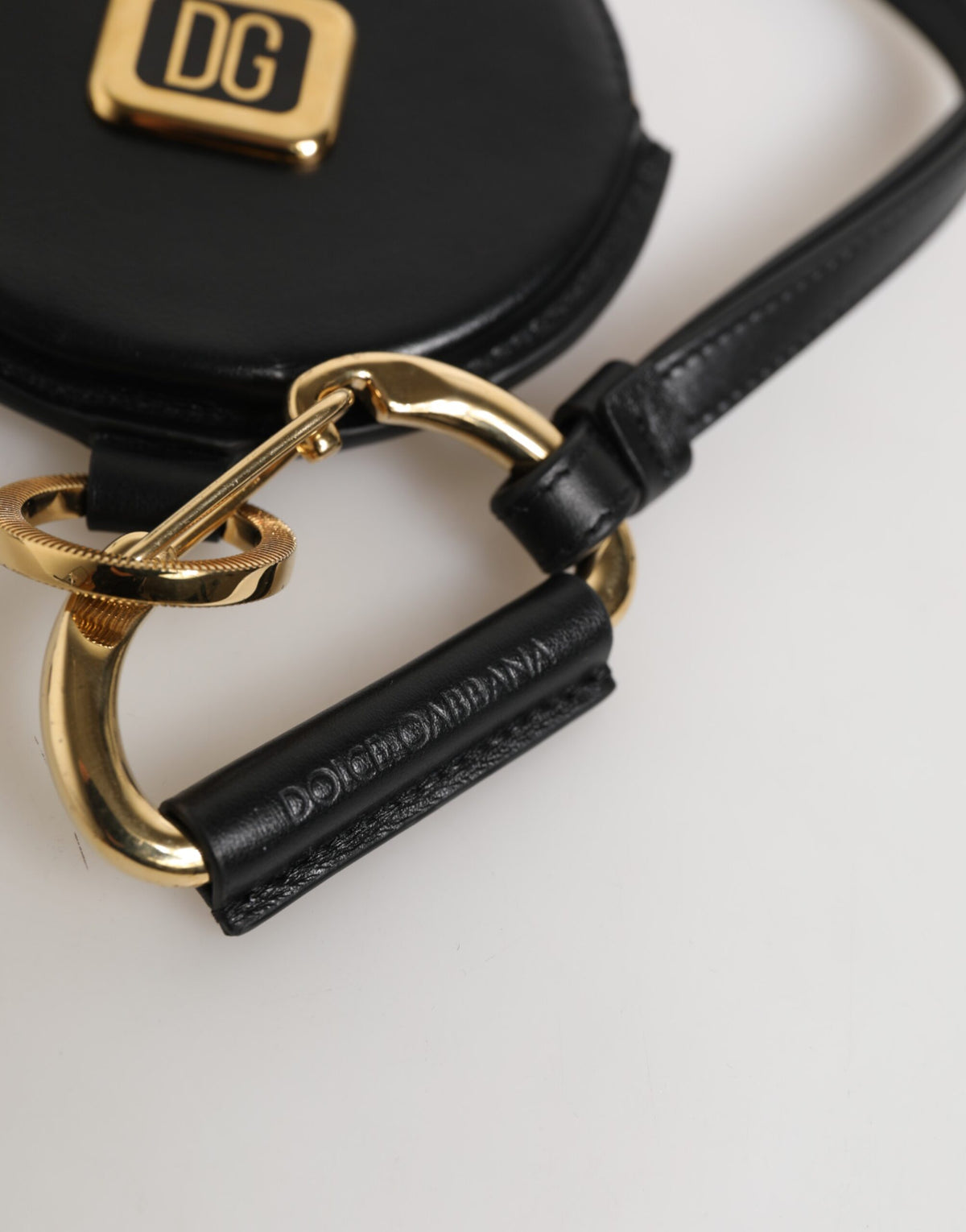 Porte-monnaie rond Dolce & Gabbana en cuir de veau noir avec cordon – SMY11036
