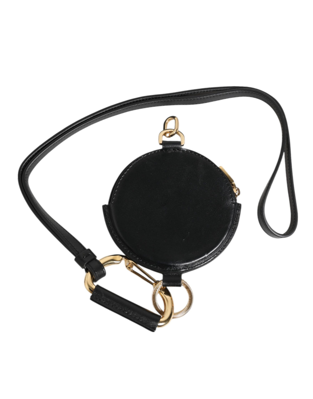 Porte-monnaie rond Dolce & Gabbana en cuir de veau noir avec cordon – SMY11036