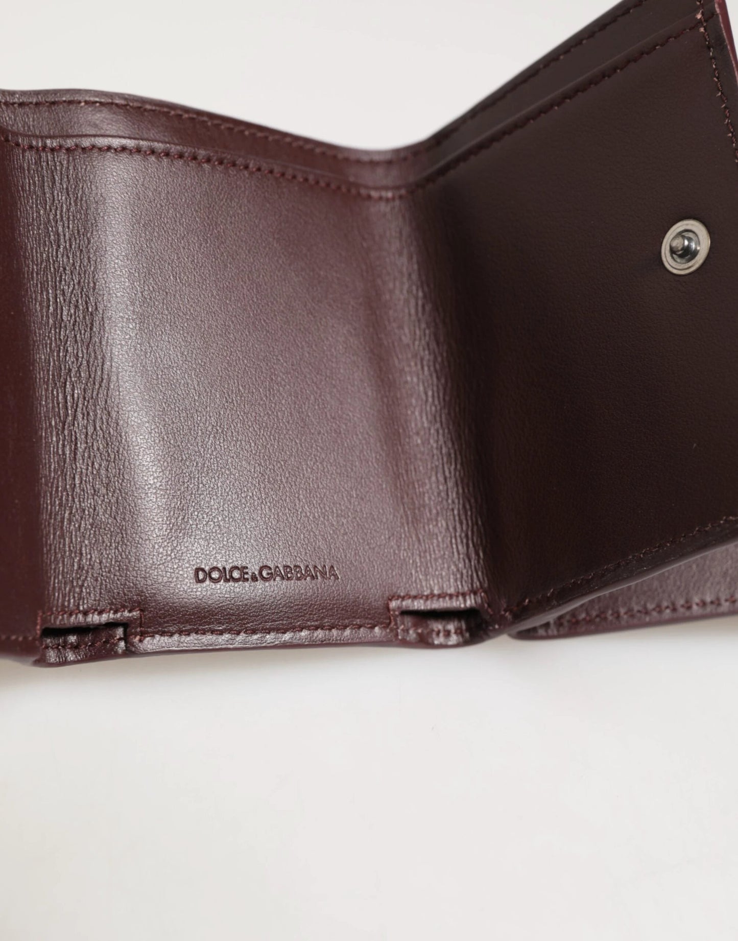 Dolce & Gabbana Leather Embossed Logo Trifold Men Card Holder Dark Brown