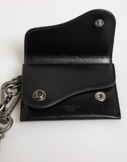 Dolce & Gabbana Black Cavallo Leather Wallet Chain Snap Bifold Card Holder