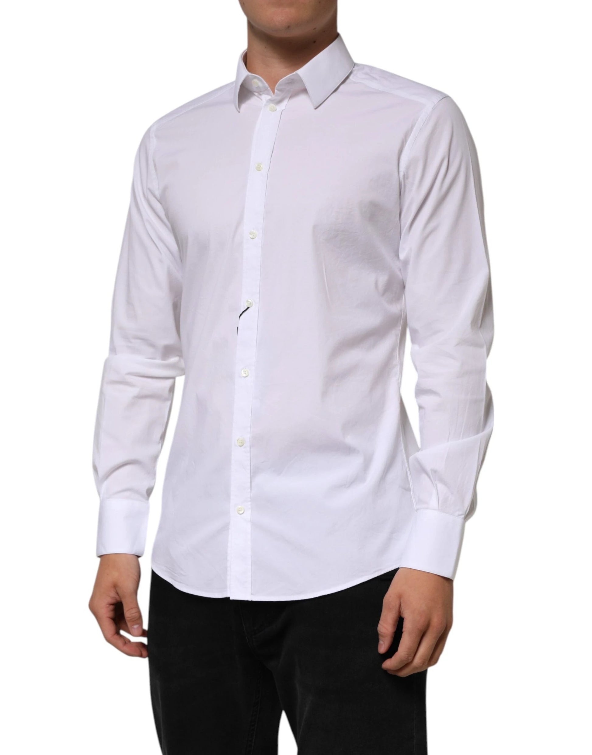 Dolce & Gabbana White Cotton GOLD Long Sleeves Formal Men Shirt by Dolce & Gabbana