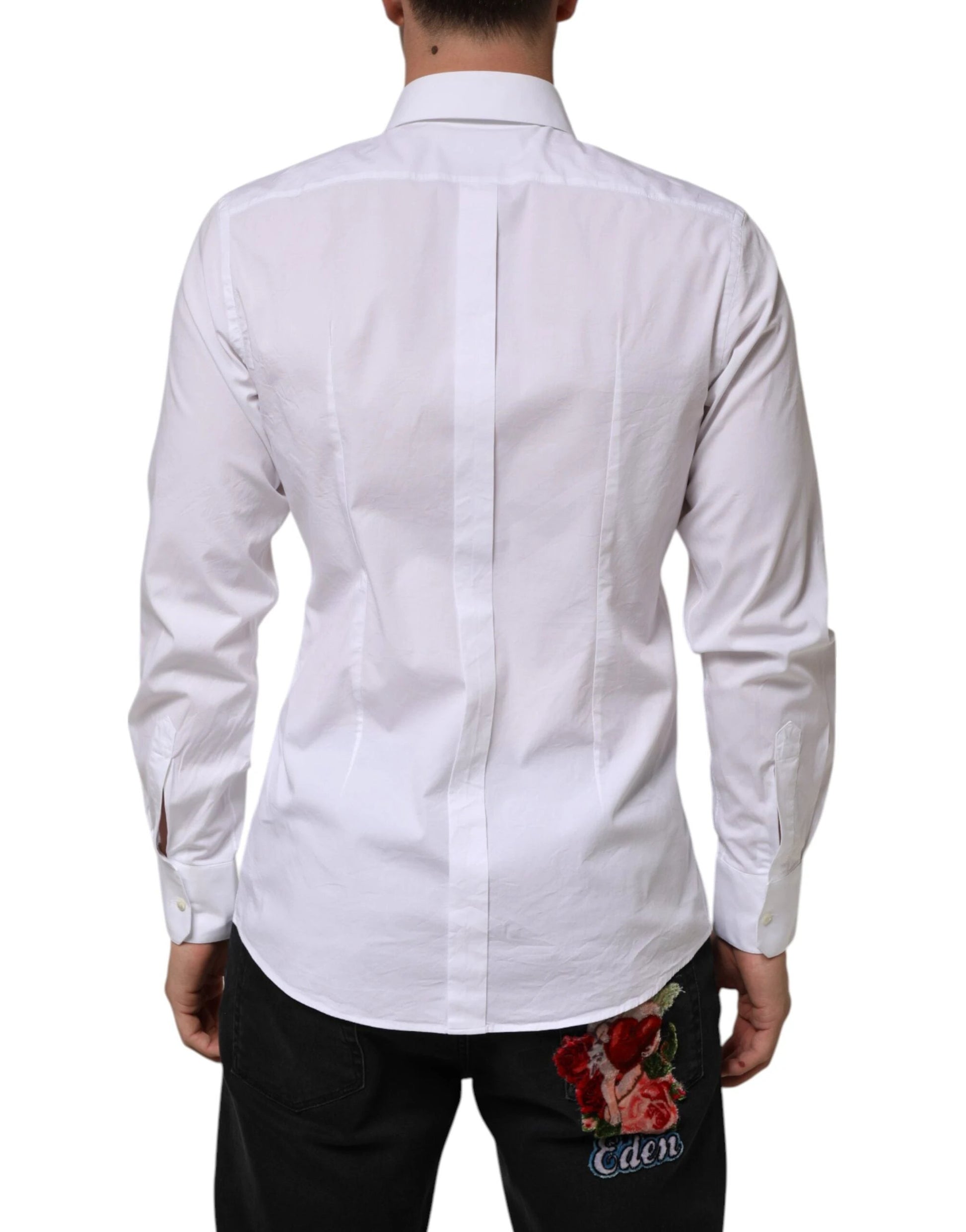 Dolce & Gabbana White Cotton GOLD Long Sleeves Formal Men Shirt by Dolce & Gabbana