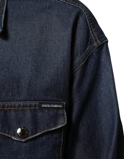 Dolce & Gabbana Blue Denim Button Casual Logo Patch Men Shirt by Dolce & Gabbana