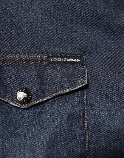 Dolce & Gabbana Blue Denim Button Casual Logo Patch Men Shirt by Dolce & Gabbana