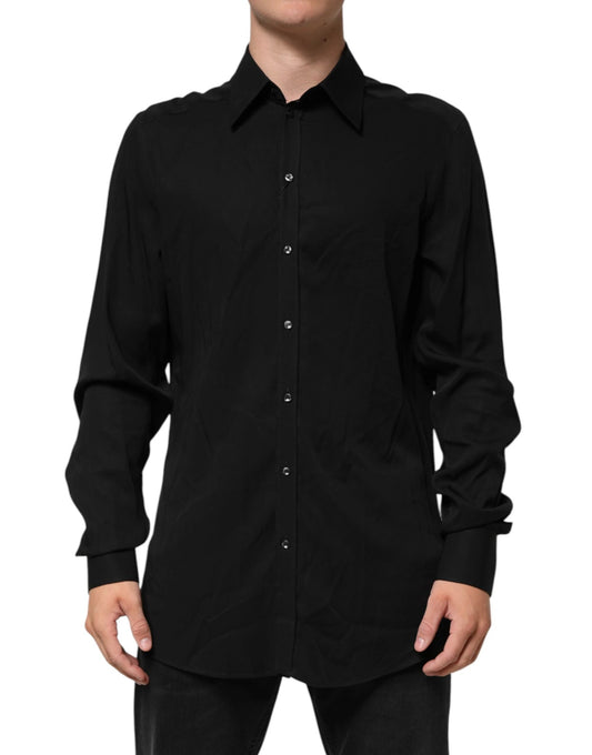 Dolce & Gabbana Black Viscose Long Sleeve Formal Dress Shirt by Dolce & Gabbana