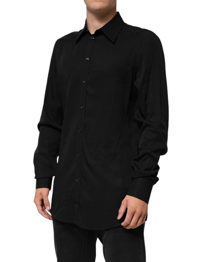 Dolce & Gabbana Black Viscose Long Sleeve Formal Dress Shirt by Dolce & Gabbana