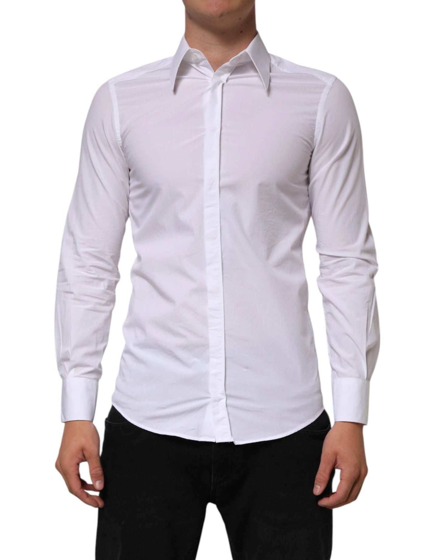Dolce & Gabbana White Cotton MARTINI Long Sleeve Dress Shirt by Dolce & Gabbana