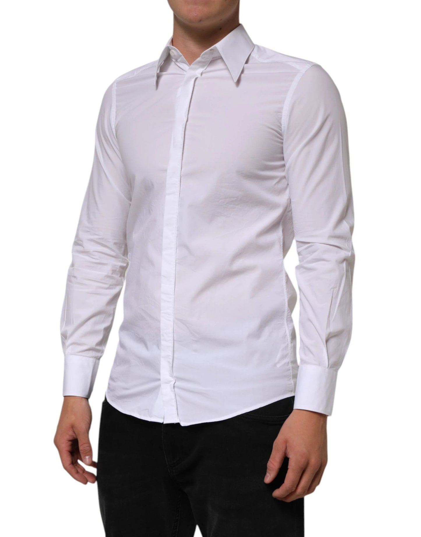 Dolce & Gabbana White Cotton MARTINI Long Sleeve Dress Shirt by Dolce & Gabbana