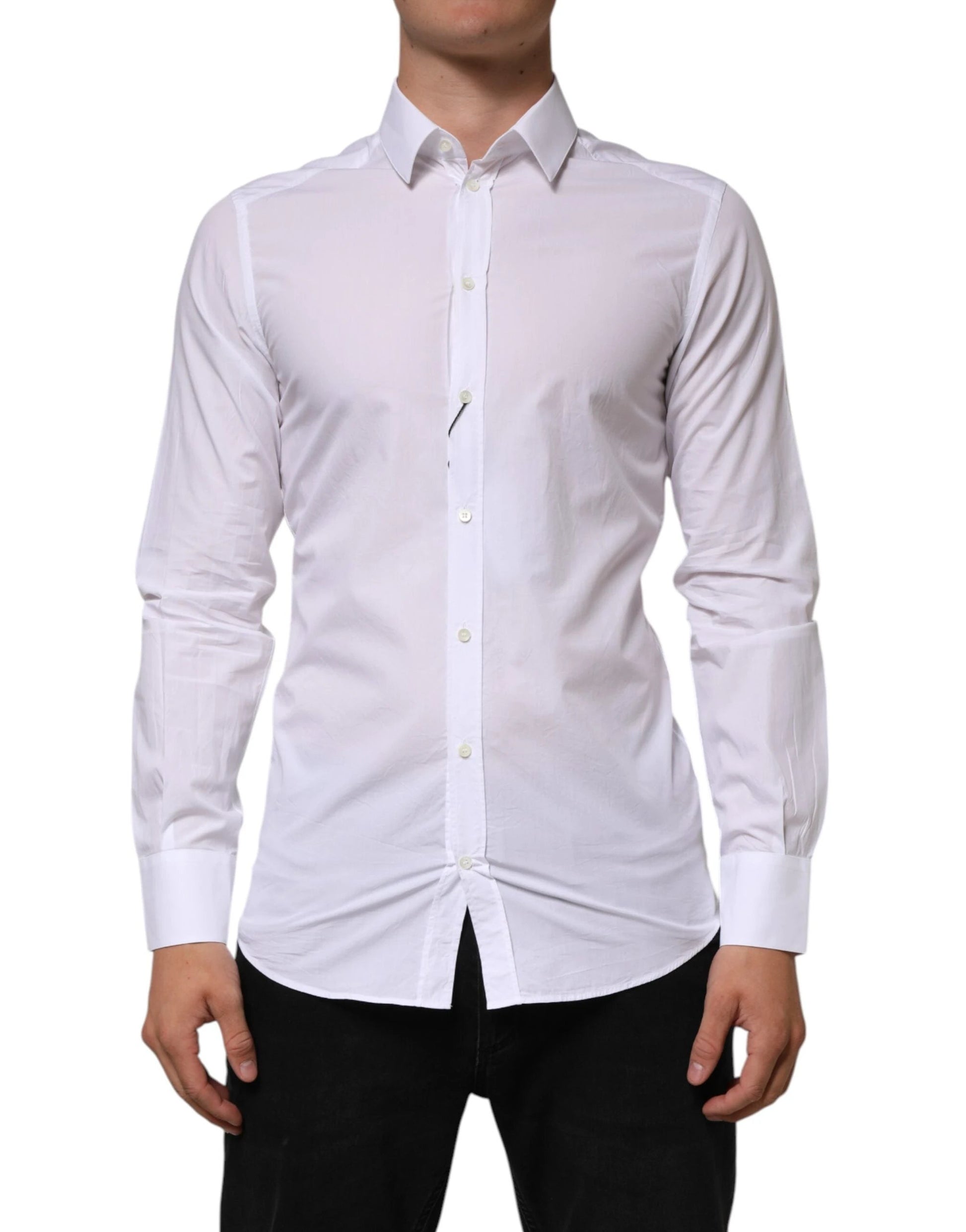 Dolce & Gabbana White Cotton GOLD Formal Men Longsleeves Shirt by Dolce & Gabbana
