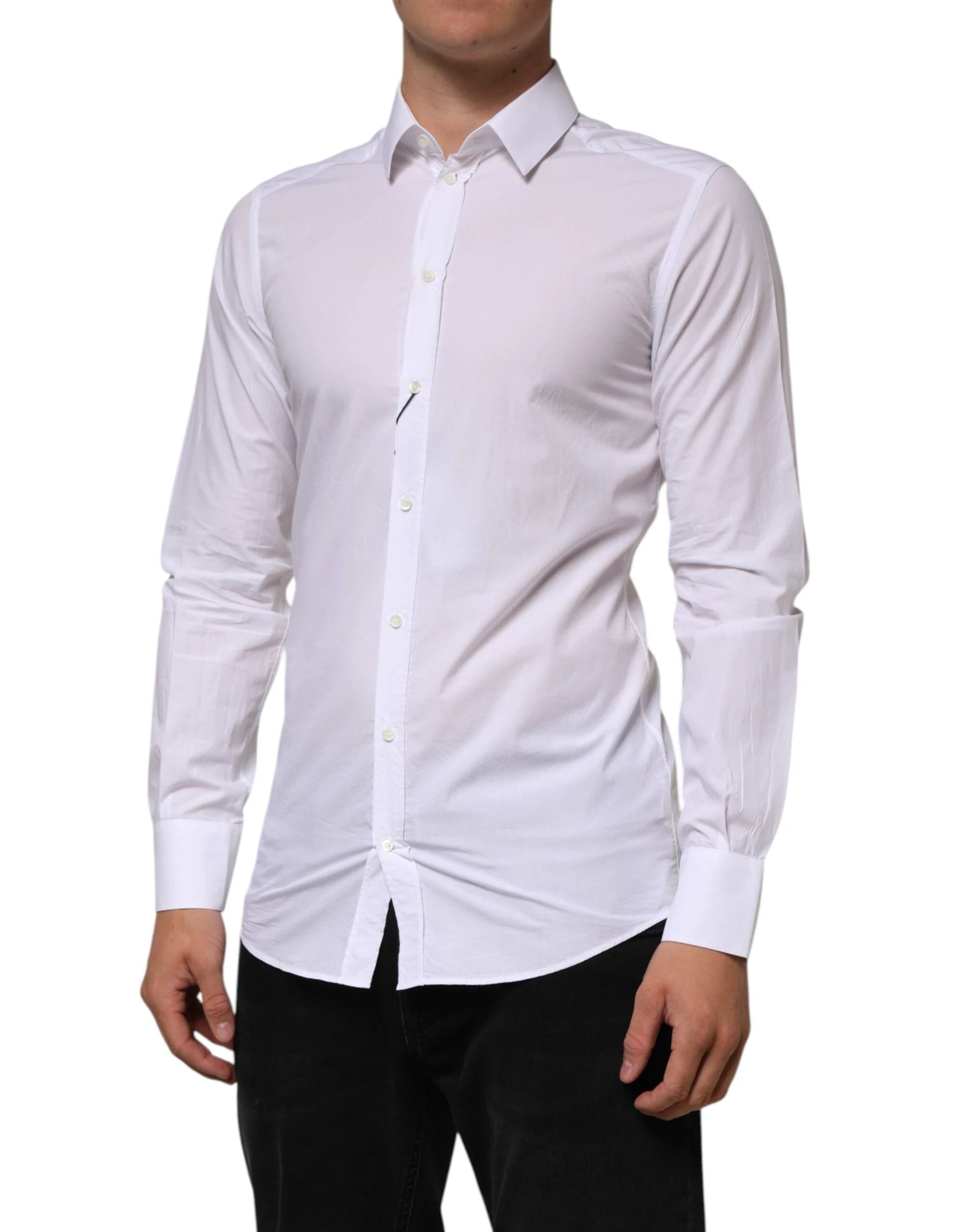 Dolce & Gabbana White Cotton GOLD Formal Men Longsleeves Shirt by Dolce & Gabbana