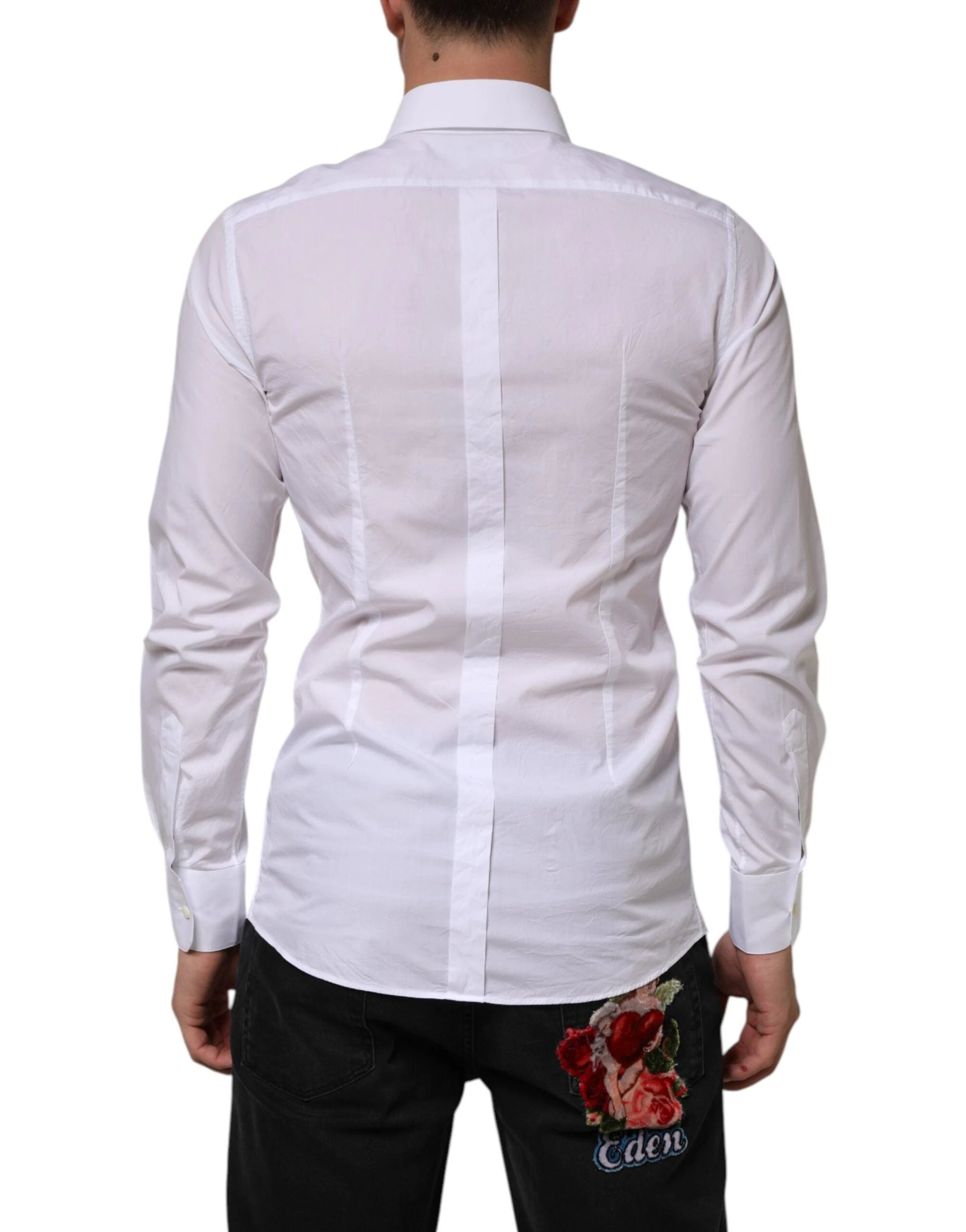 Dolce & Gabbana White Cotton GOLD Formal Men Longsleeves Shirt by Dolce & Gabbana