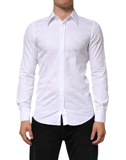 Dolce & Gabbana White Cotton MARTINI Paisley Jacquard Shirt by Dolce & Gabbana