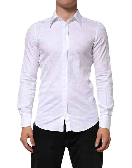 Dolce & Gabbana White Cotton MARTINI Paisley Jacquard Shirt by Dolce & Gabbana