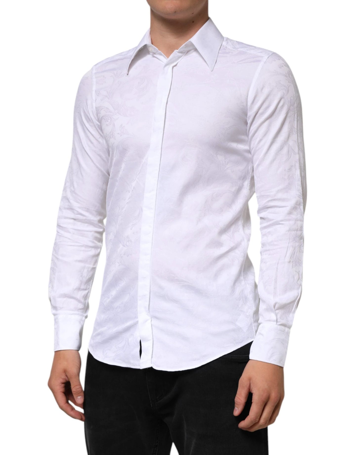 Dolce & Gabbana White Cotton MARTINI Paisley Jacquard Shirt by Dolce & Gabbana