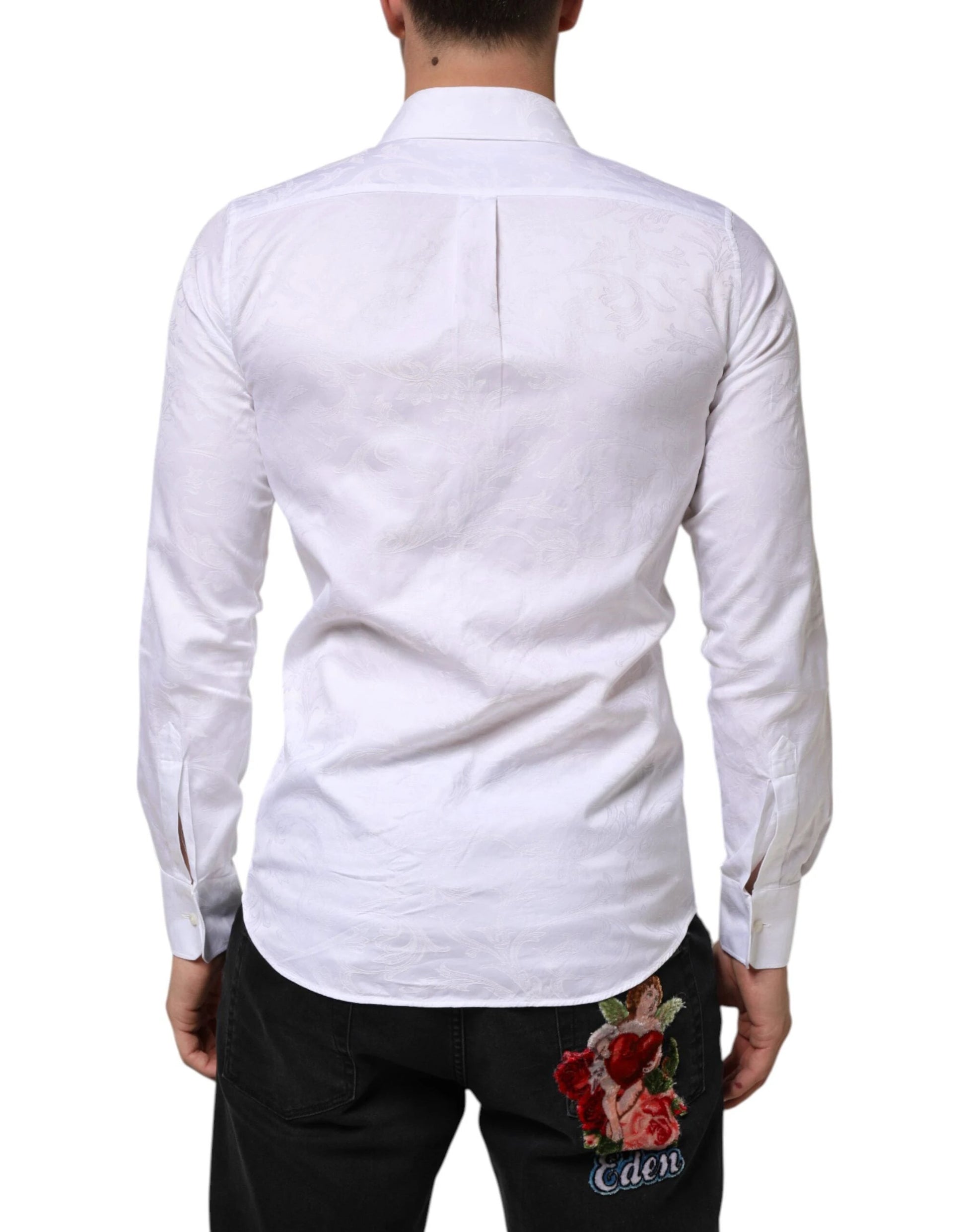 Dolce & Gabbana White Cotton MARTINI Paisley Jacquard Shirt by Dolce & Gabbana