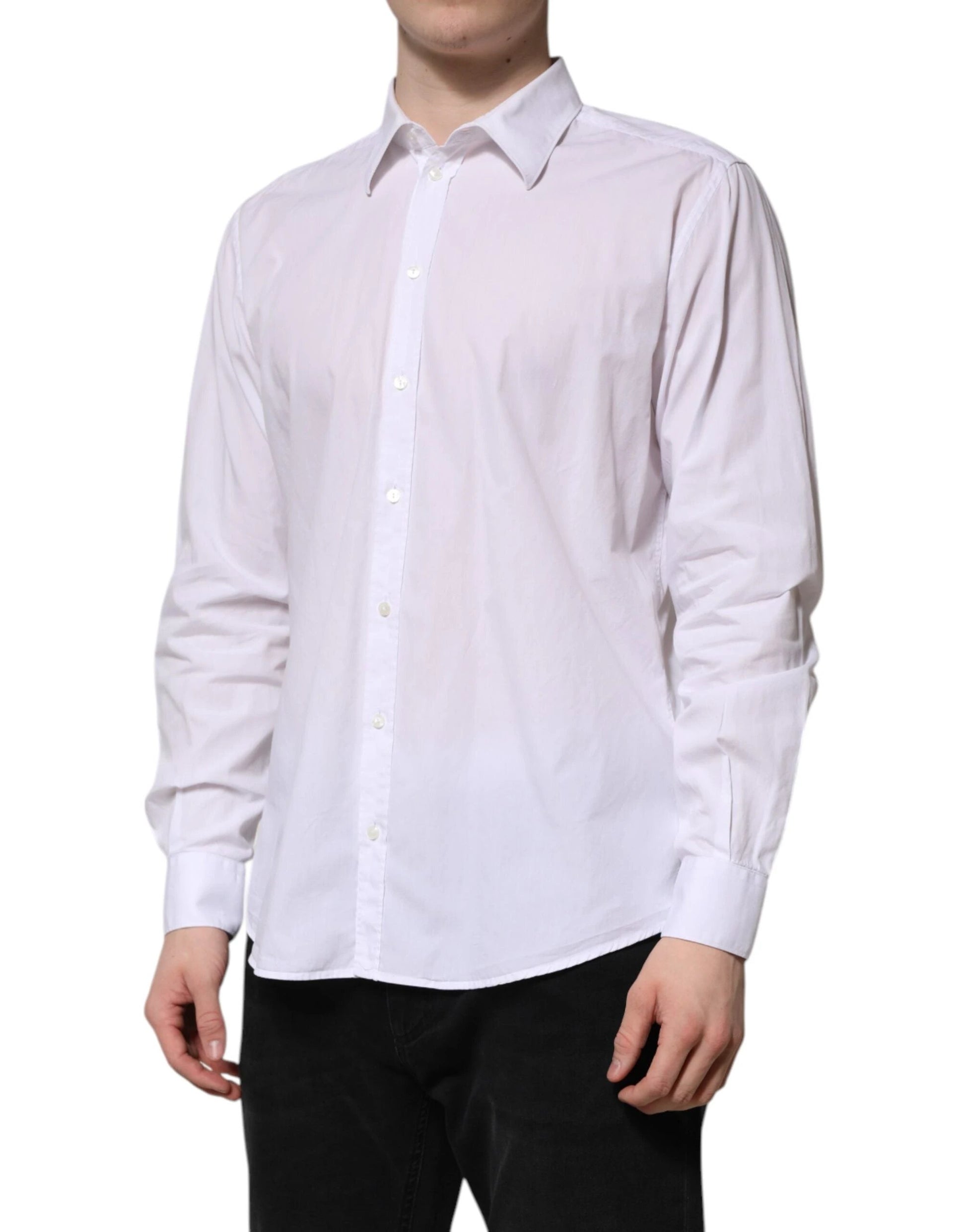 Dolce & Gabbana White Cotton STAFF Long Sleeves Forma Shirt by Dolce & Gabbana