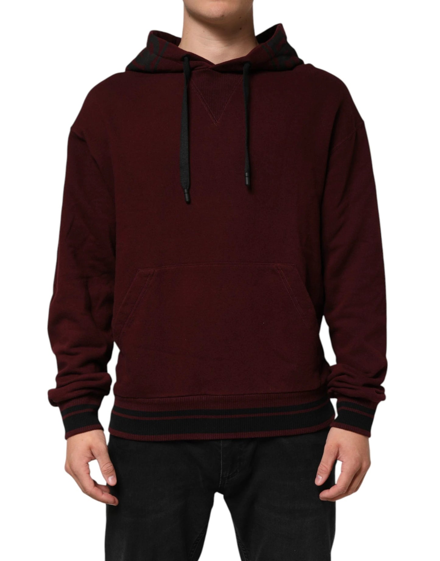 Dolce & Gabbana Burgundy Cotton Plaid Lined Men Hoodie Sweater by Dolce & Gabbana