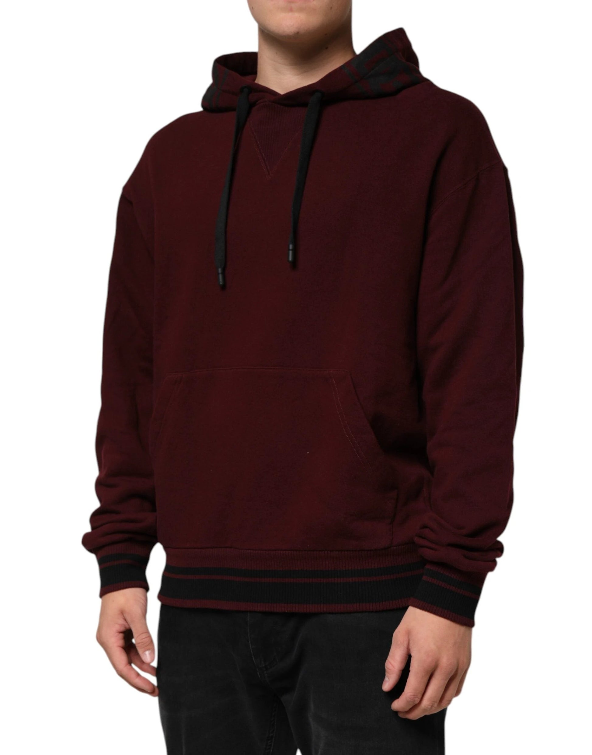 Dolce & Gabbana Burgundy Cotton Plaid Lined Men Hoodie Sweater by Dolce & Gabbana