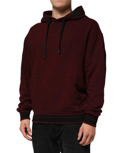 Dolce & Gabbana Burgundy Cotton Plaid Lined Men Hoodie Sweater by Dolce & Gabbana