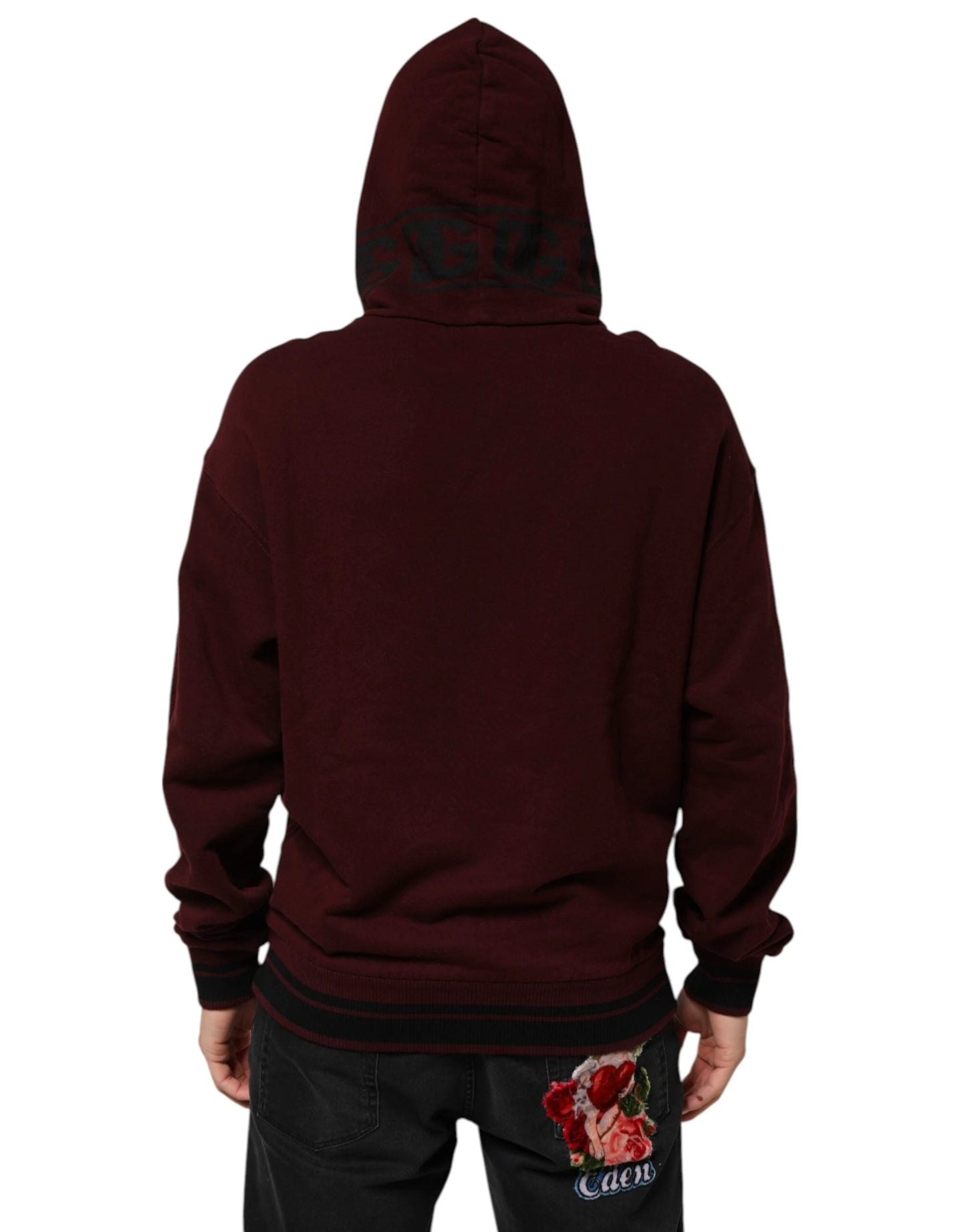 Dolce & Gabbana Burgundy Cotton Plaid Lined Men Hoodie Sweater by Dolce & Gabbana