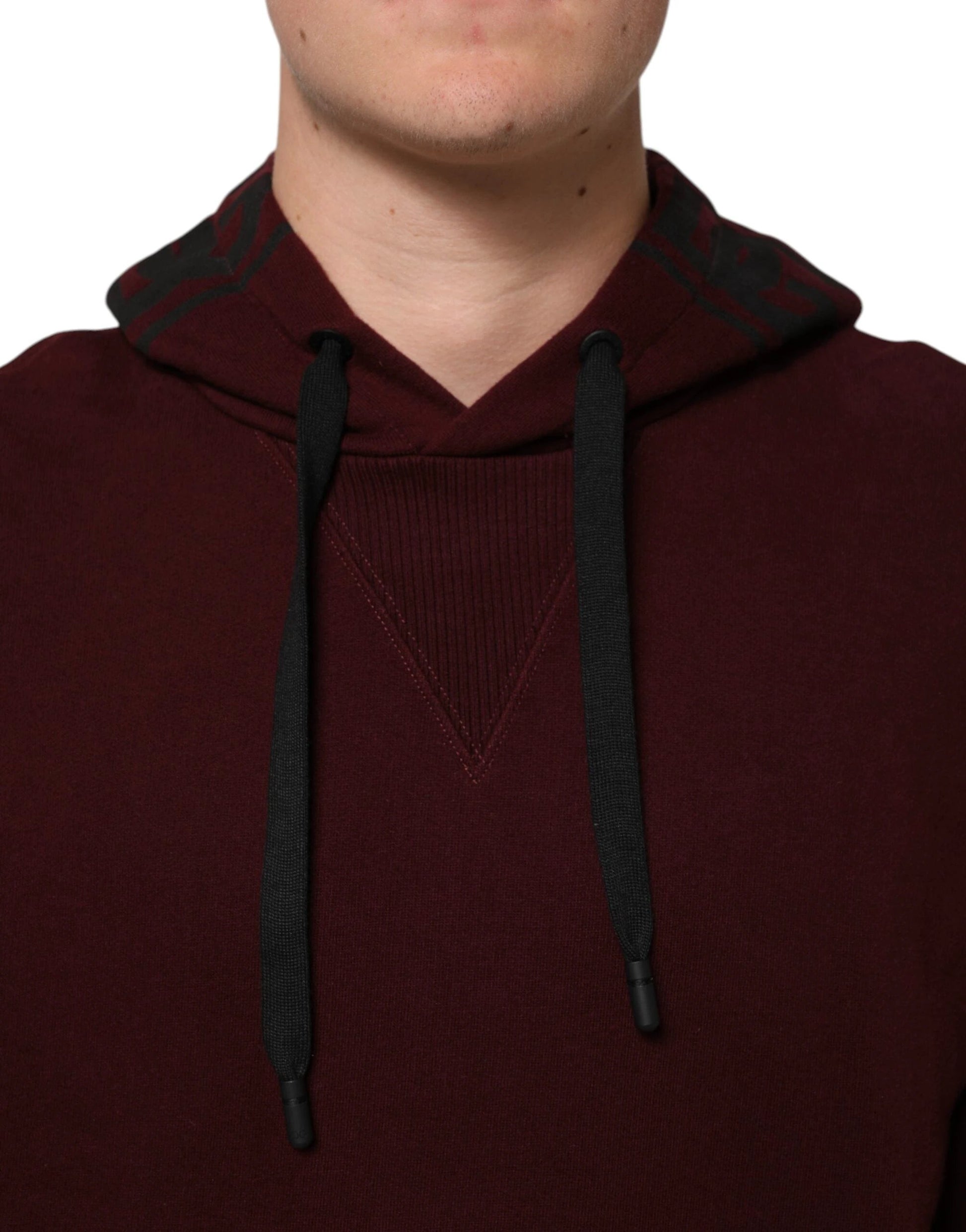 Dolce & Gabbana Burgundy Cotton Plaid Lined Men Hoodie Sweater by Dolce & Gabbana