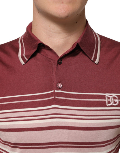 Dolce & Gabbana Cotton Burgundy Striped DG Logo Polo  T-shirt